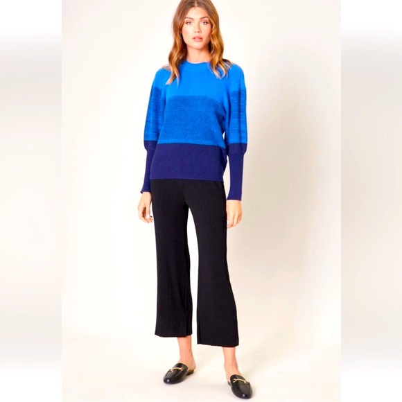 SUGAR LIPS STRIPED BLUE COLOR BLOCKED SWEATER SZ XL NWOT - Picture 2 of 3